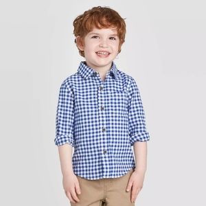 Cat & Jack Boys Plaid Button Down Long Sleeve Shirt NWT